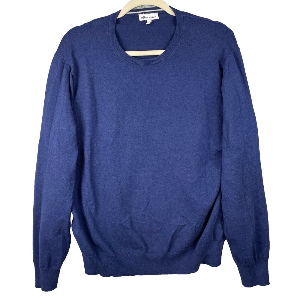 Peter Millar Pima Cotton Silk Cashmere‎ Blend Pullover Sweater Mens Large L Blue